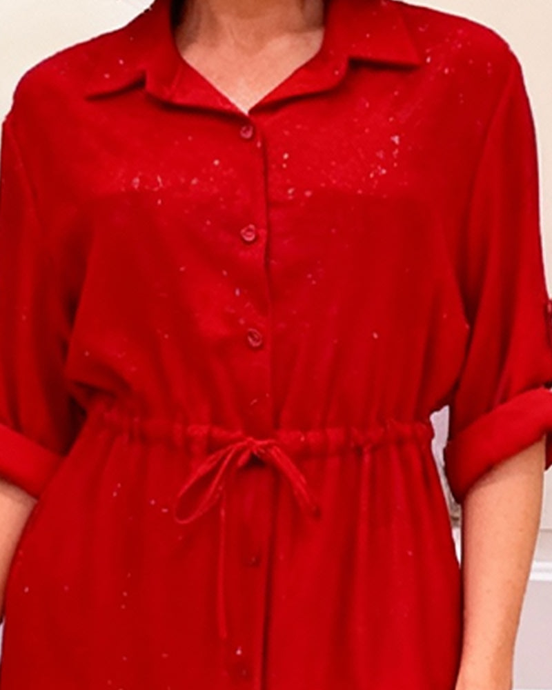 Collared Tie-Waist Shirt Dress