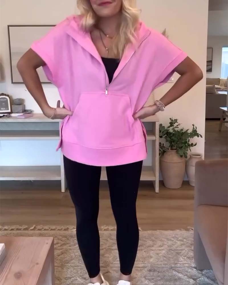 Half-zip pocket short sleeve hoodie