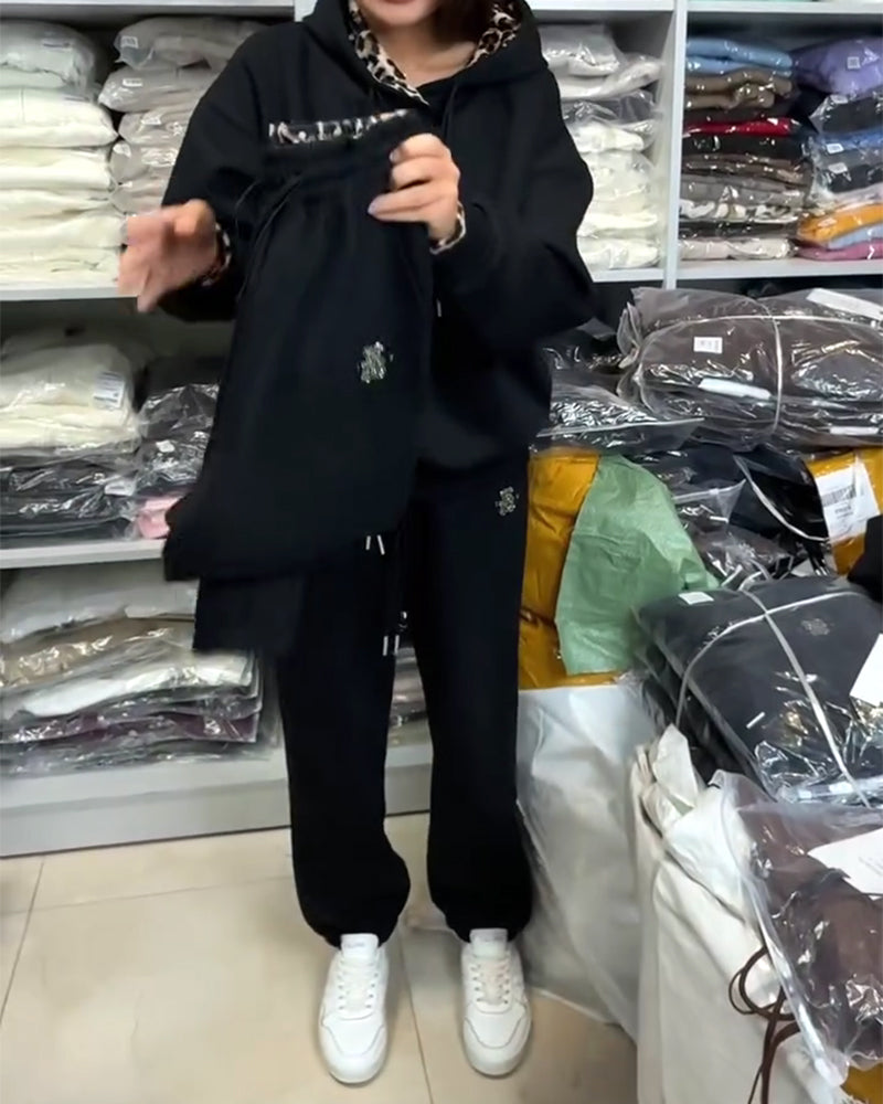 Leopard Print Hooded Two-Piece Set