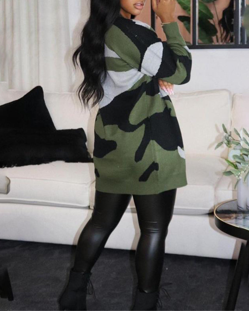 Camouflage-Style Cardigan Jacket