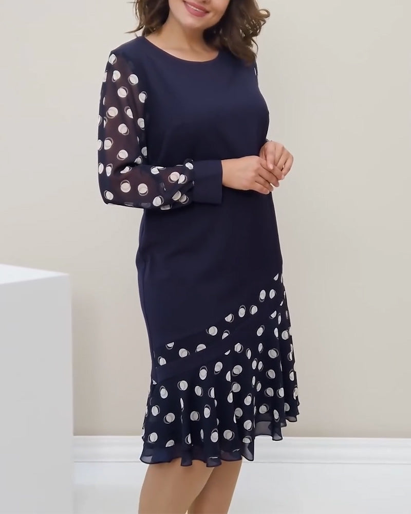 Round Neck Long Sleeve Polka Dot Dress