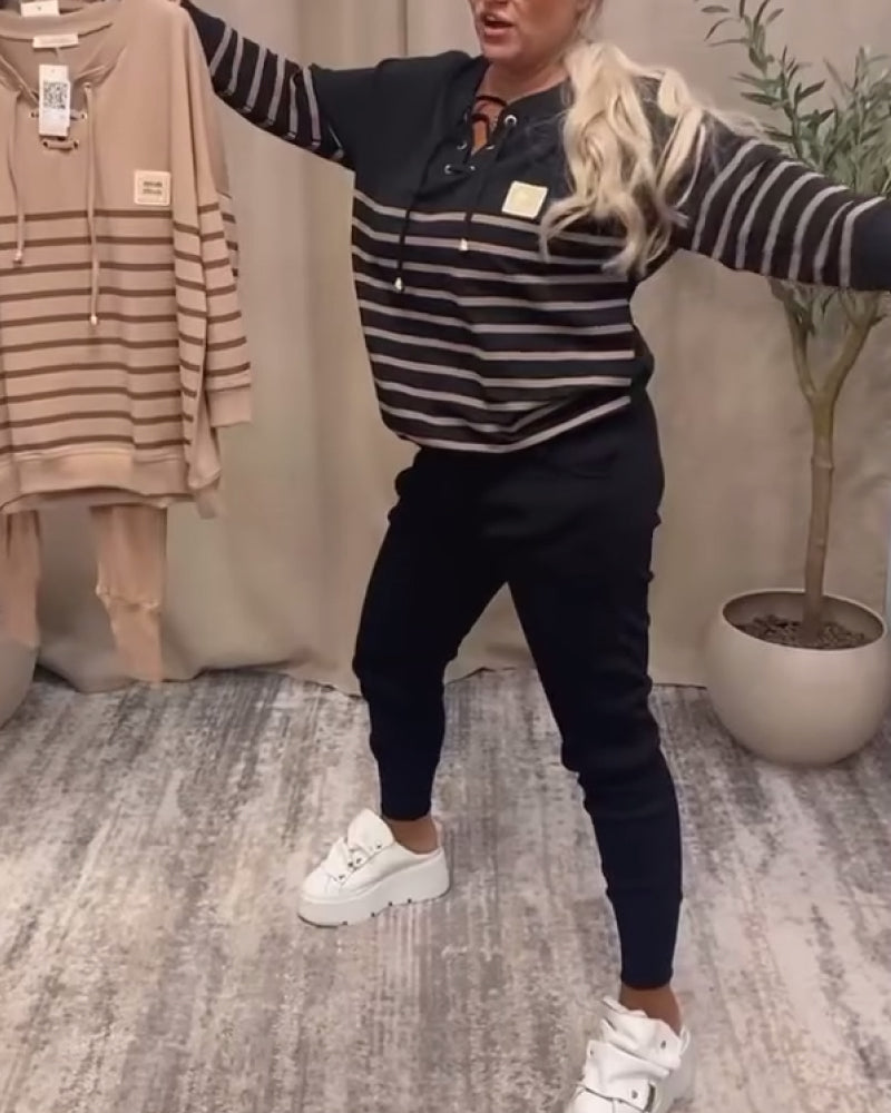 Casual Striped Ankle Sports Two-Piece Sets