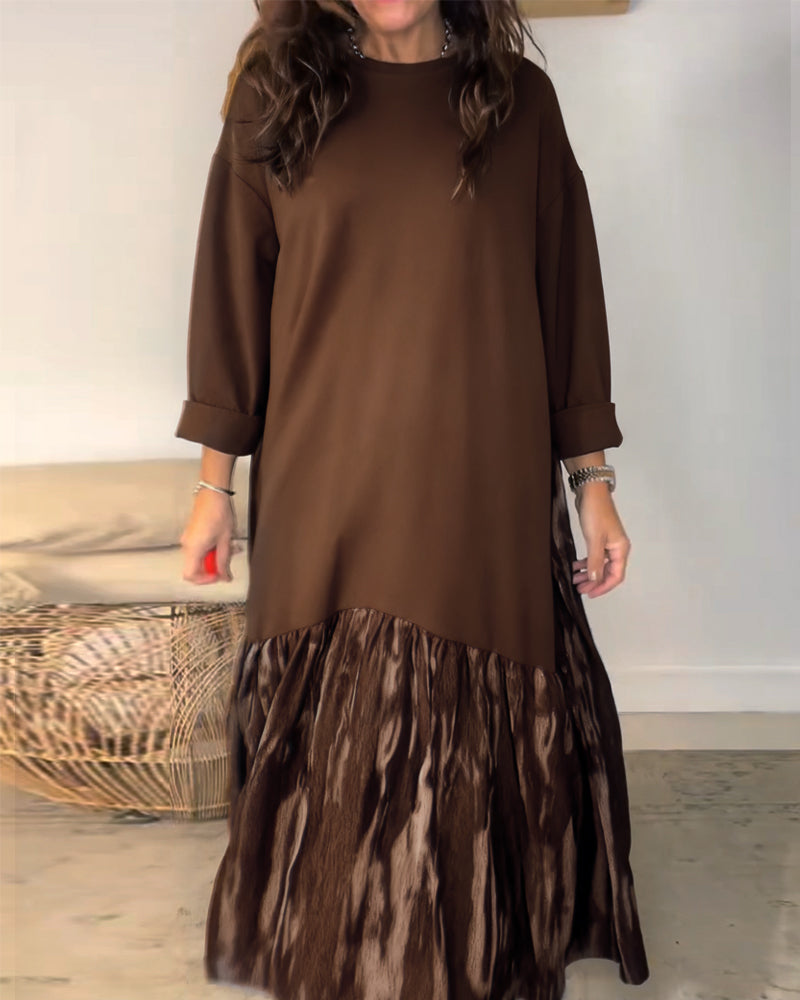 Round Neck Irregular Patchwork Print Dress