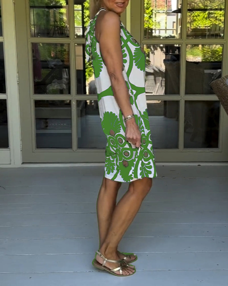 Halter neck vintage print dress