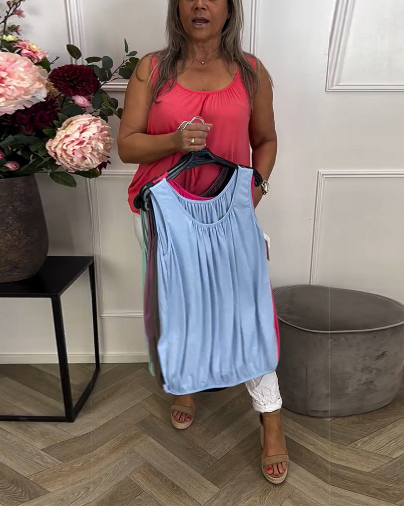 Sleeveless Solid Color Pleated Tank Top
