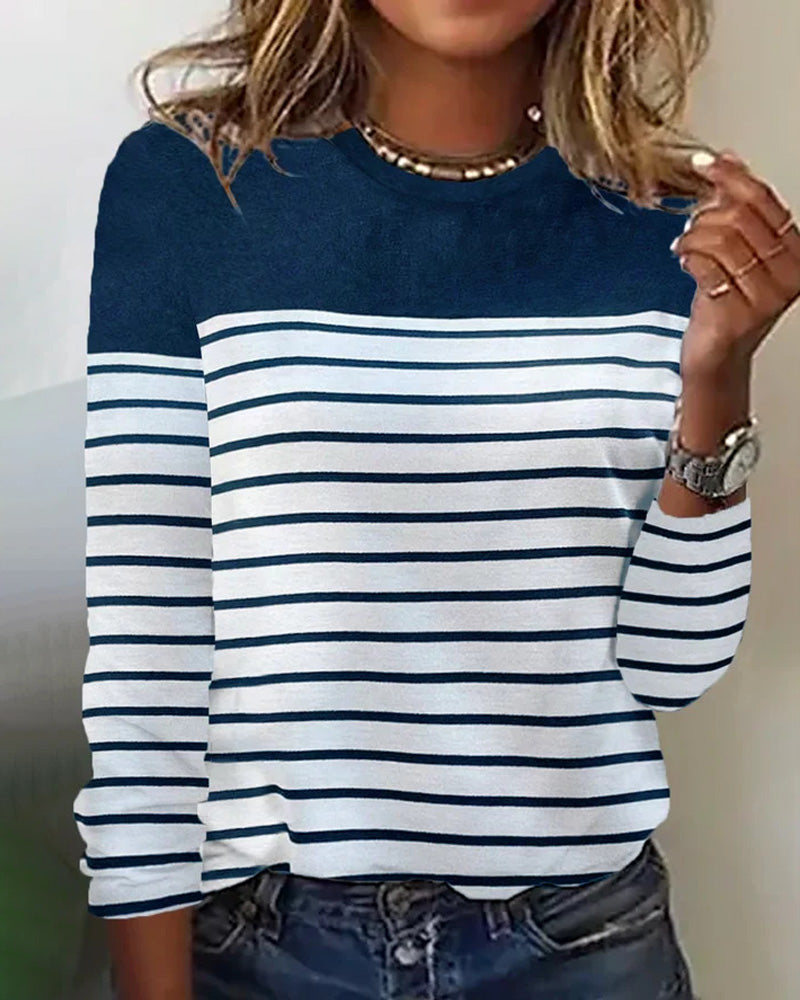 Color block stripe long sleeve top