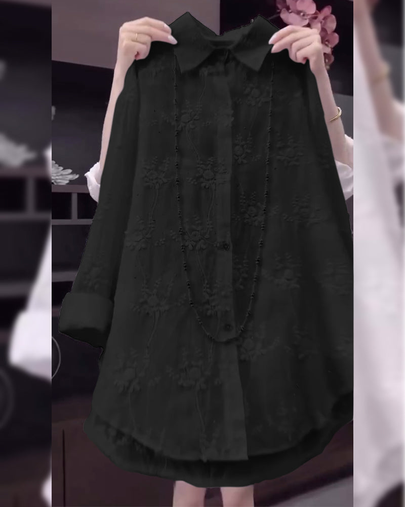 Solid Embroidered Drop Shoulder Shirt