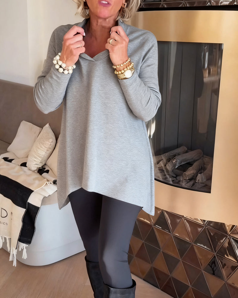 Irregular Lapel Long-Sleeved Top