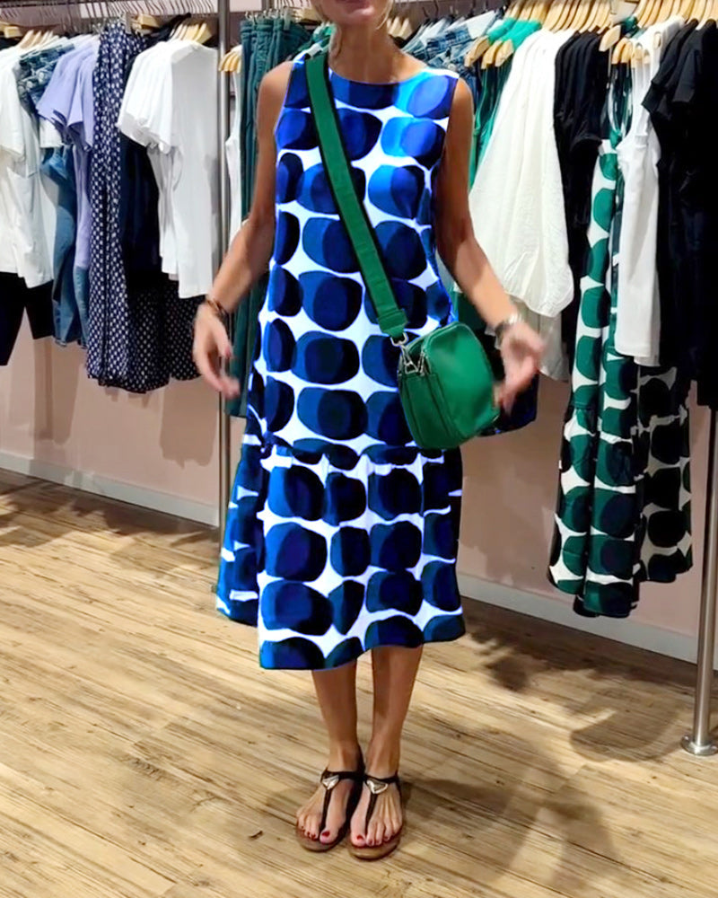 Round Neck Sleeveless Printed Dress