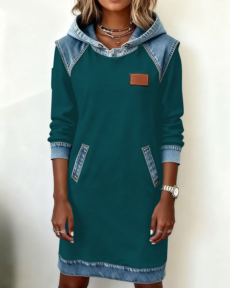 Hooded Paneled Contrast Dress