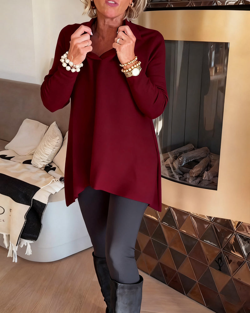 Irregular Lapel Long-Sleeved Top