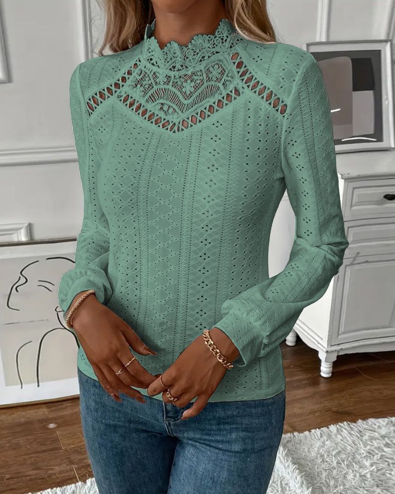 Lace Round Neck Long Sleeve Top