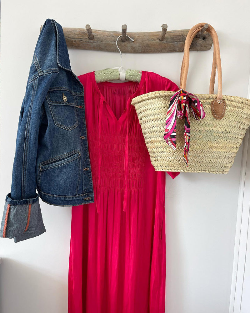Red Pleated V-Neck Dress