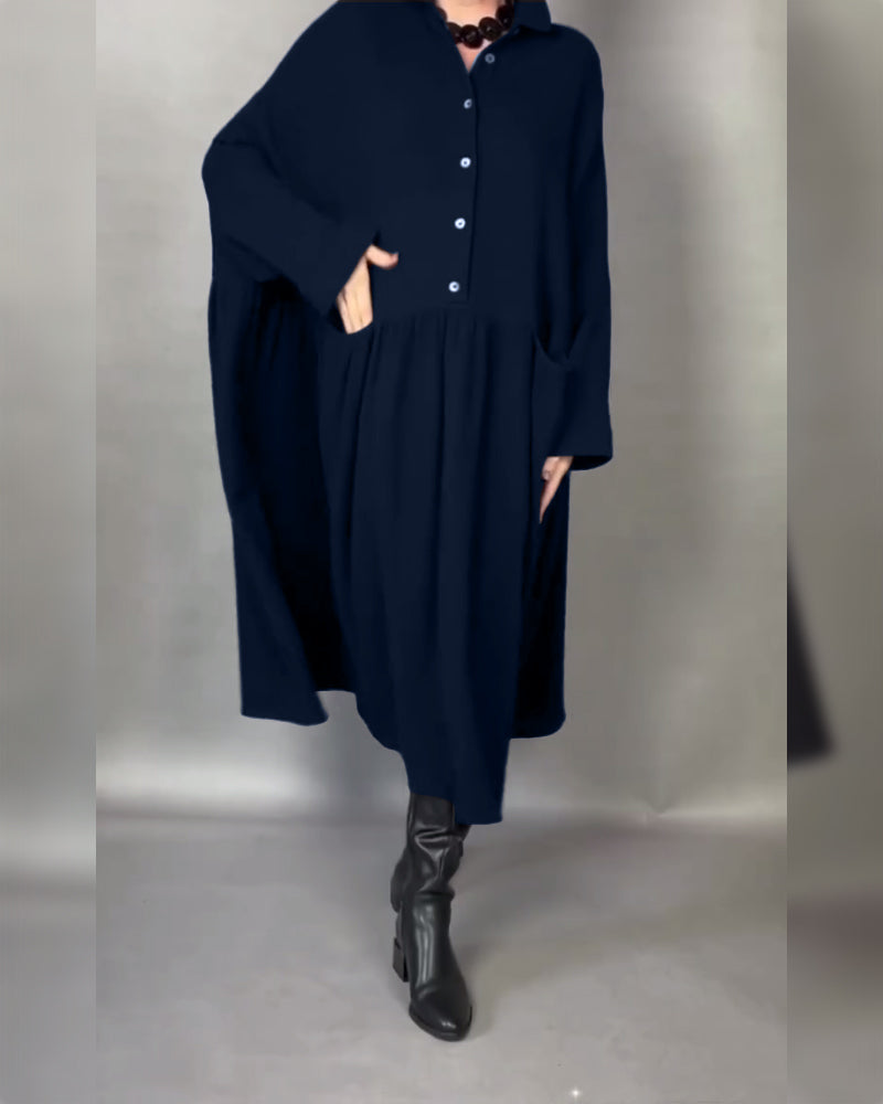 Lapel Button Oversized A-Line Dress