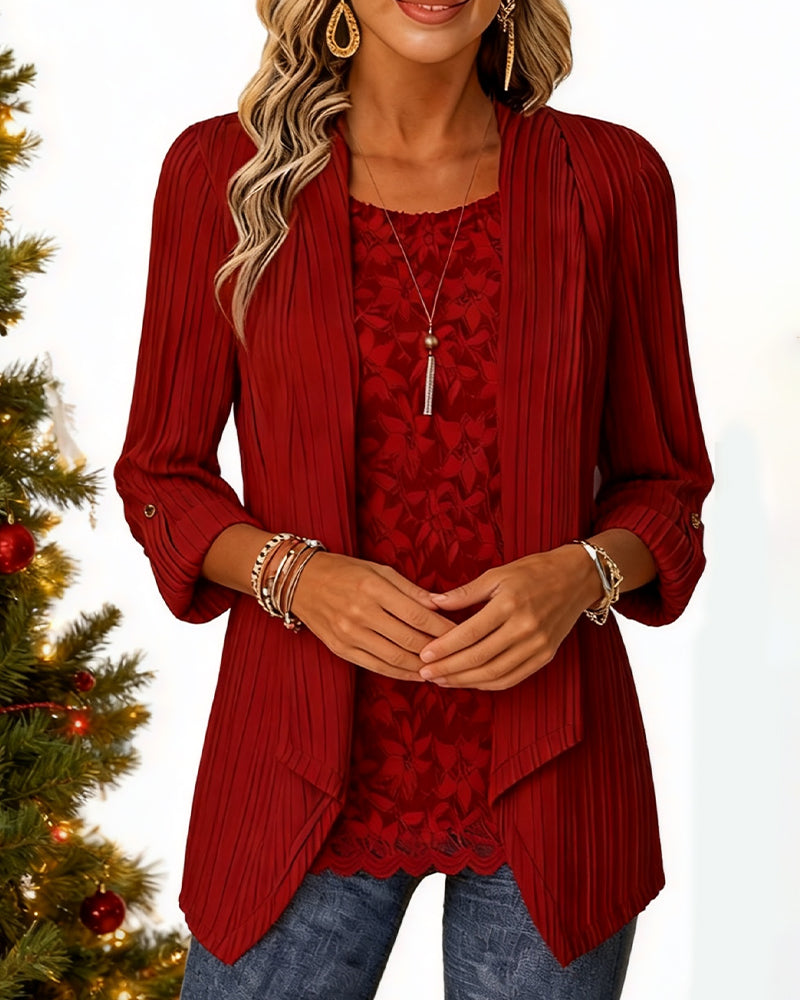 Faux Two-Piece Ribbed Patchwork Top