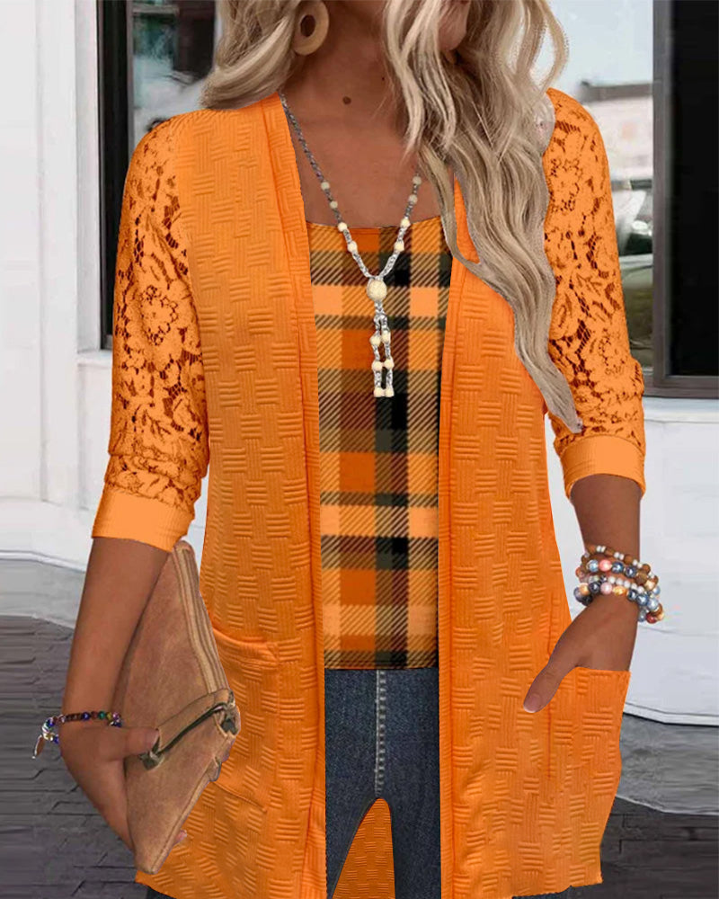 Faux Two-Piece Plaid Top