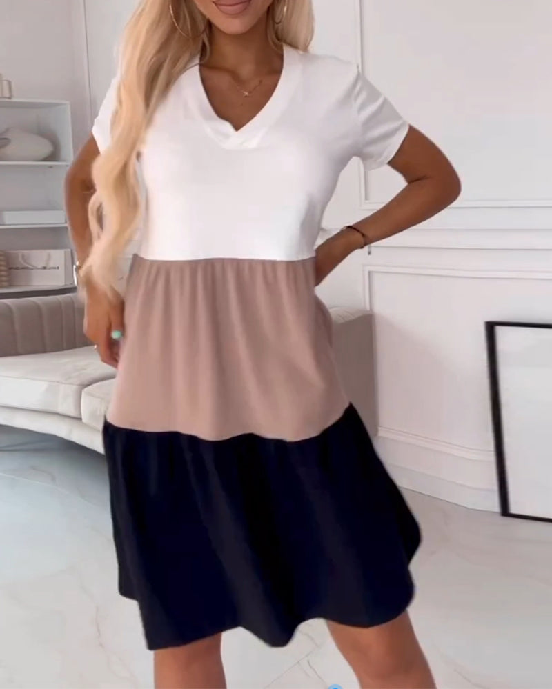 Colorblock short sleeve casual dress