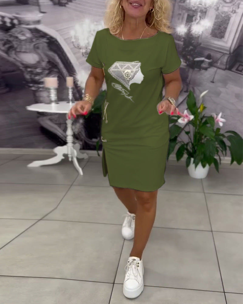 Printed Fitted Slit Dress