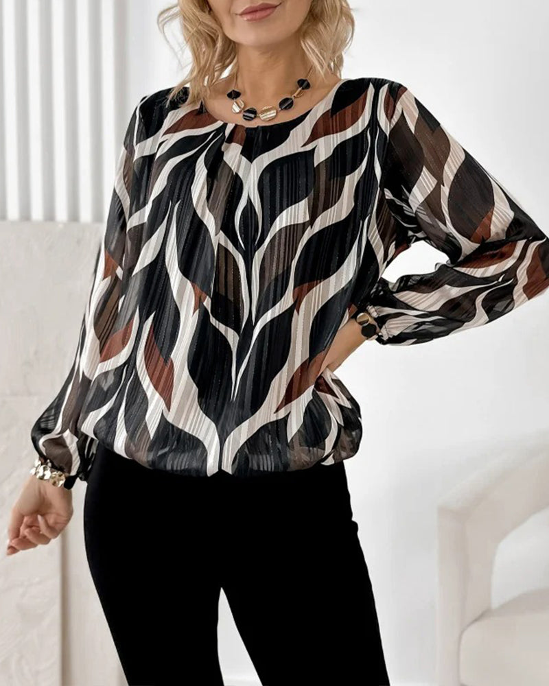 Lantern Sleeve Round Neck Blouse