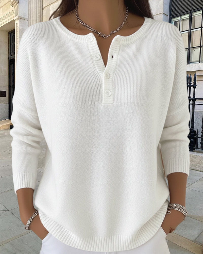 Long-Sleeved Button-Down Solid Color Jumper