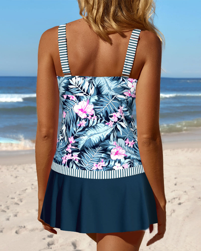Tropical Plants Print Tankini Set