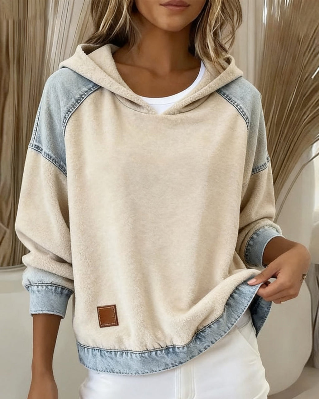 Contrast Pocket Hooded Long Sleeve Sweatshirt