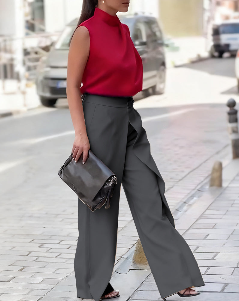 Asymmetric Layered Wide-Leg Pants
