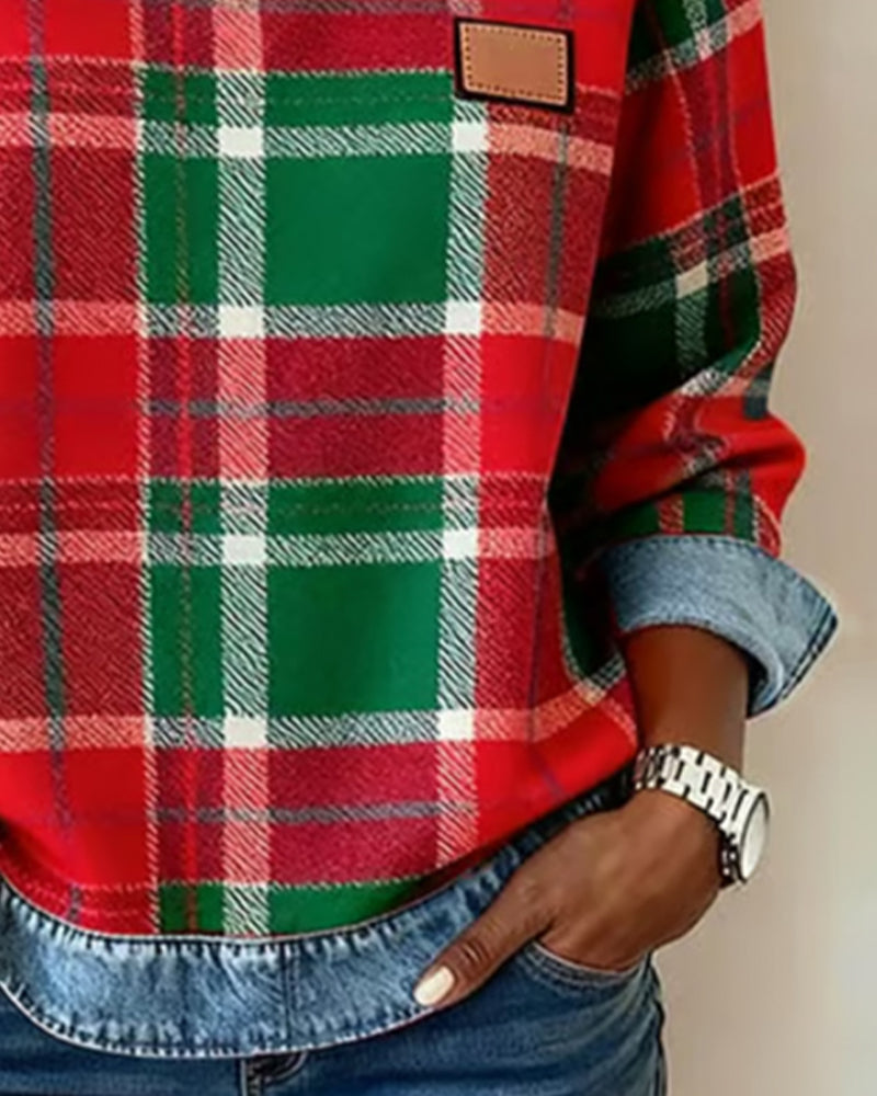 Plaid Patchwork Fashion Sweatshirt