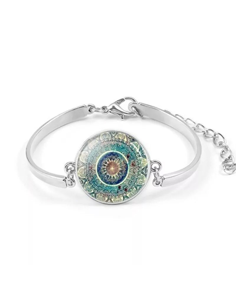 Mandala flower time gemstone necklace set