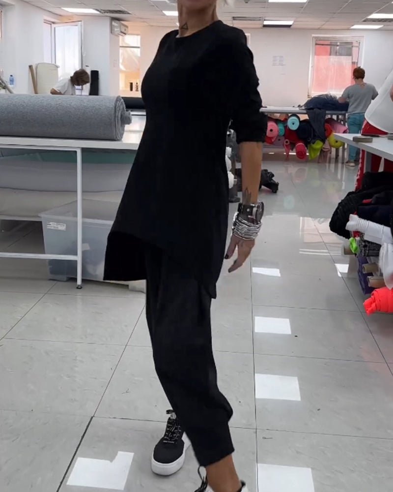 Round neck mid-length sweatshirt