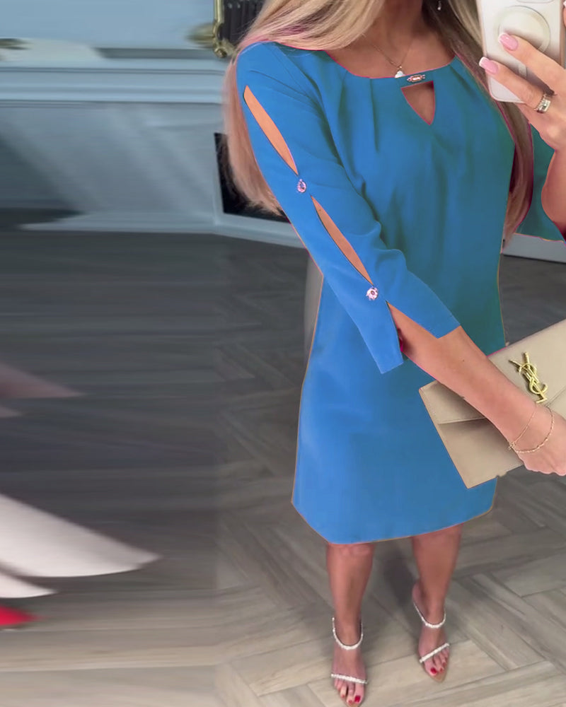 Elegant Solid Color Hollow Straight Dress