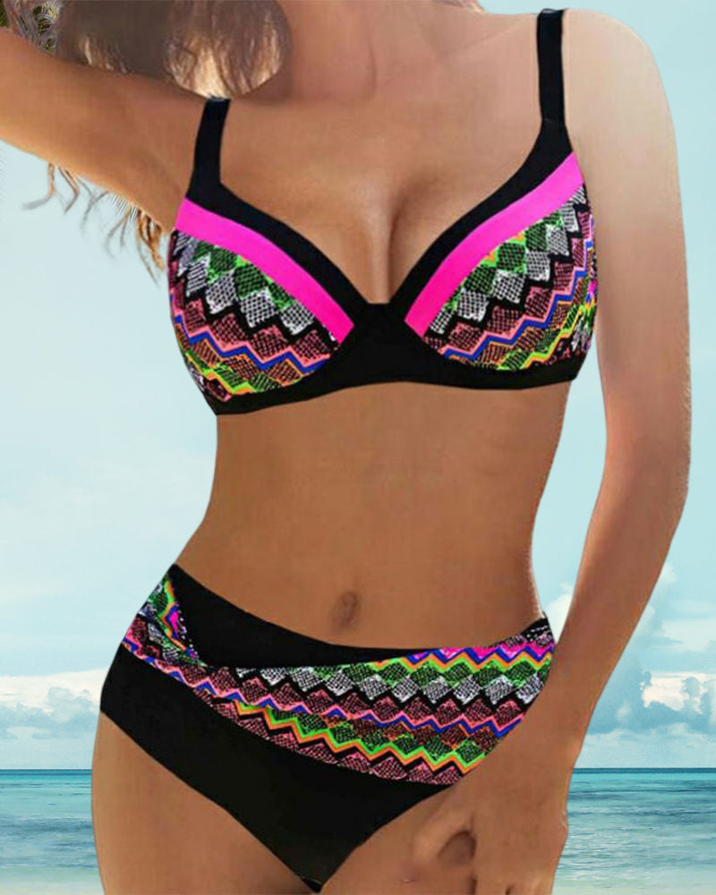 Hög midja push-up bikinis med Stripe Print