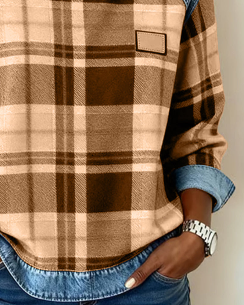 Plaid Patchwork Fashion Sweatshirt