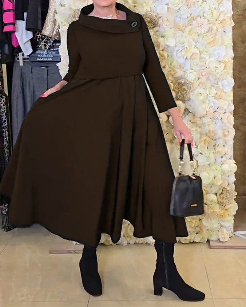 Fashionable Street Solid A-line Dress