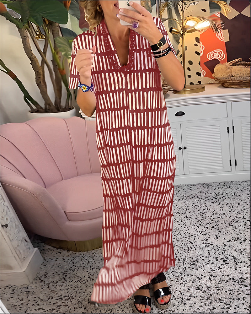 Printed short sleeve casual long dress