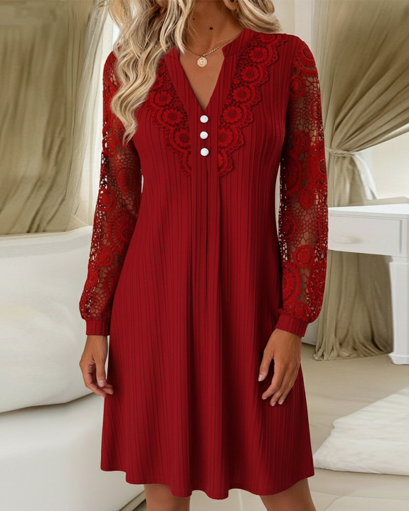 Lace Patchwork V-Neck Dress