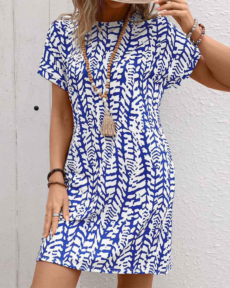 Crew neck printed casual dress