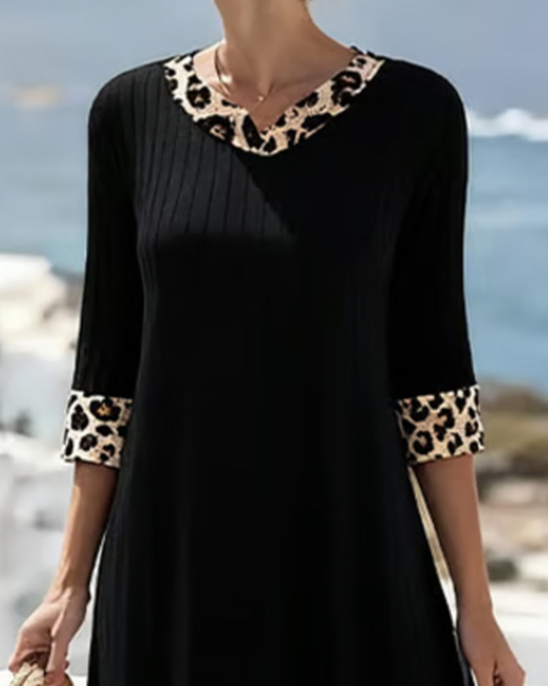 Elegant Leopard Print Patchwork Maxi Dress