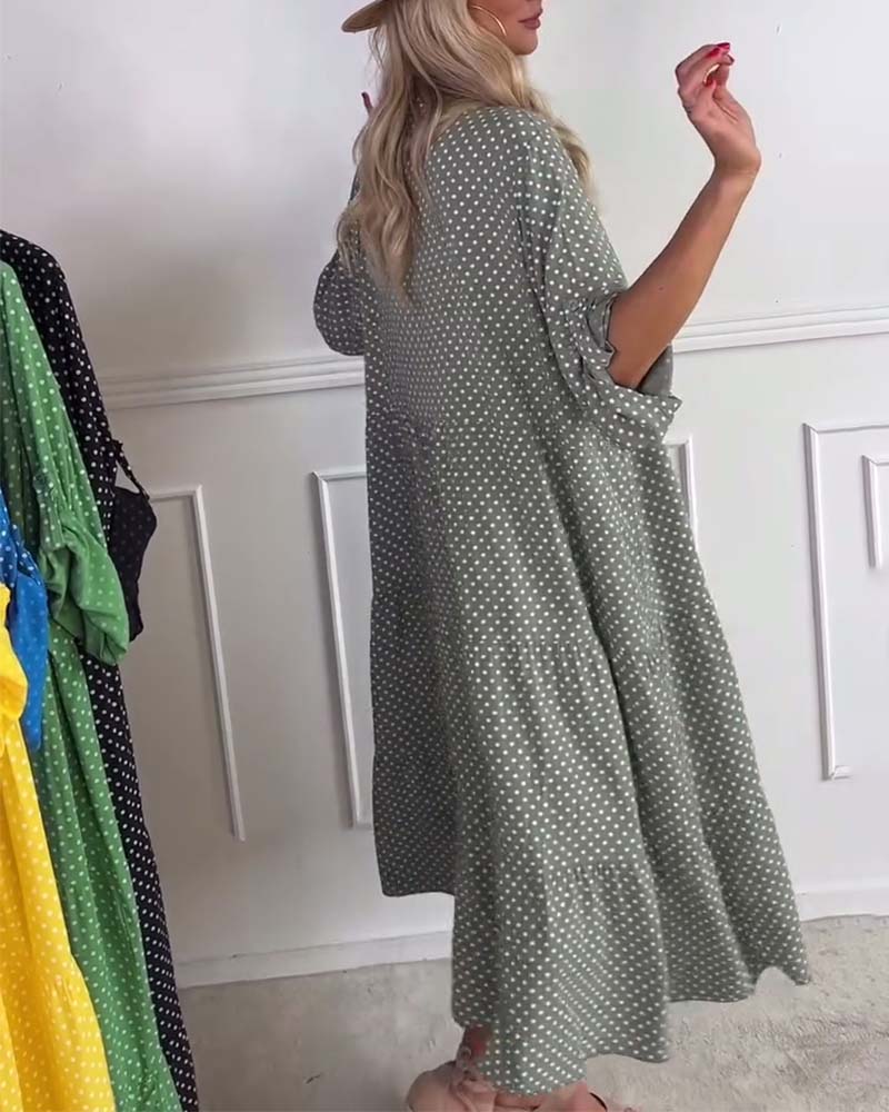 Half Sleeve Polka Dot Shift Dress