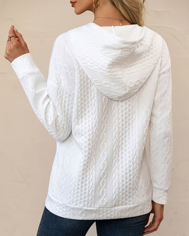 Solid Color Button-Down Jacquard Hoodie