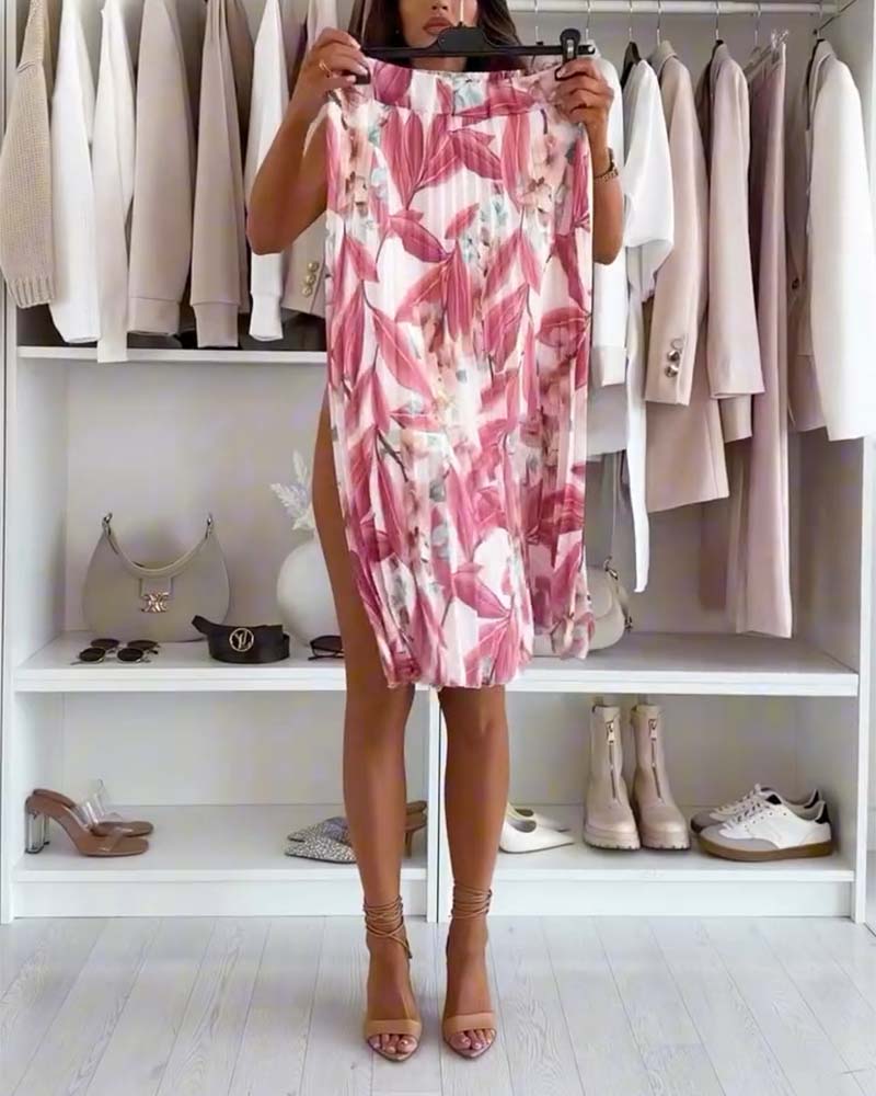 Accordion Pleated Floral Skirt