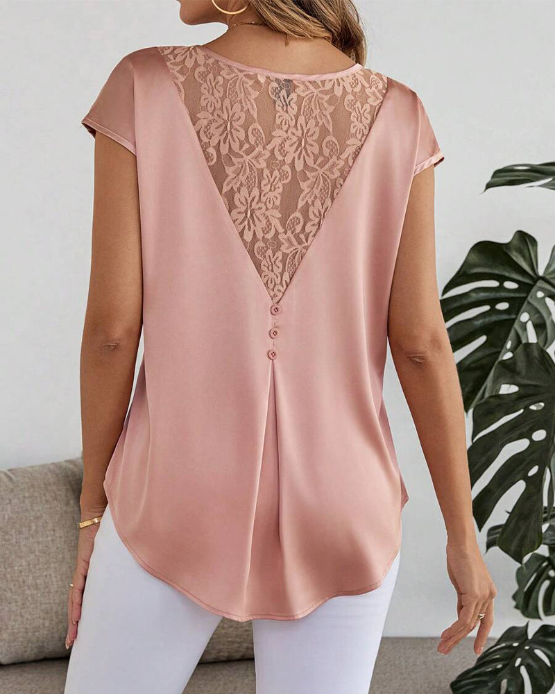 Lace Stitching Solid Color Hollow Blouse