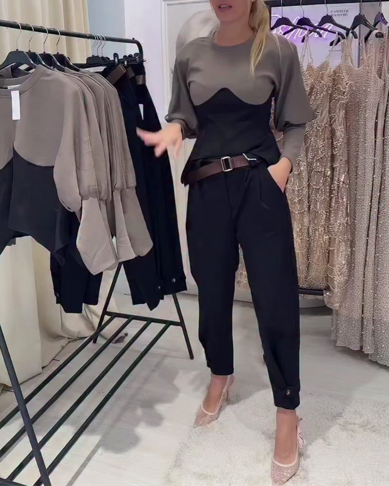 Round Neck Long Sleeve Fitted Top