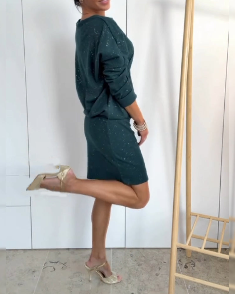 Round Neck Fine Glitter Fashion Dress