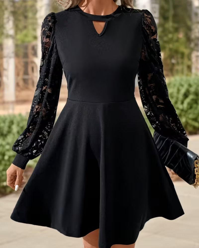 Fashionable Lace-Trimmed A-Line Dress