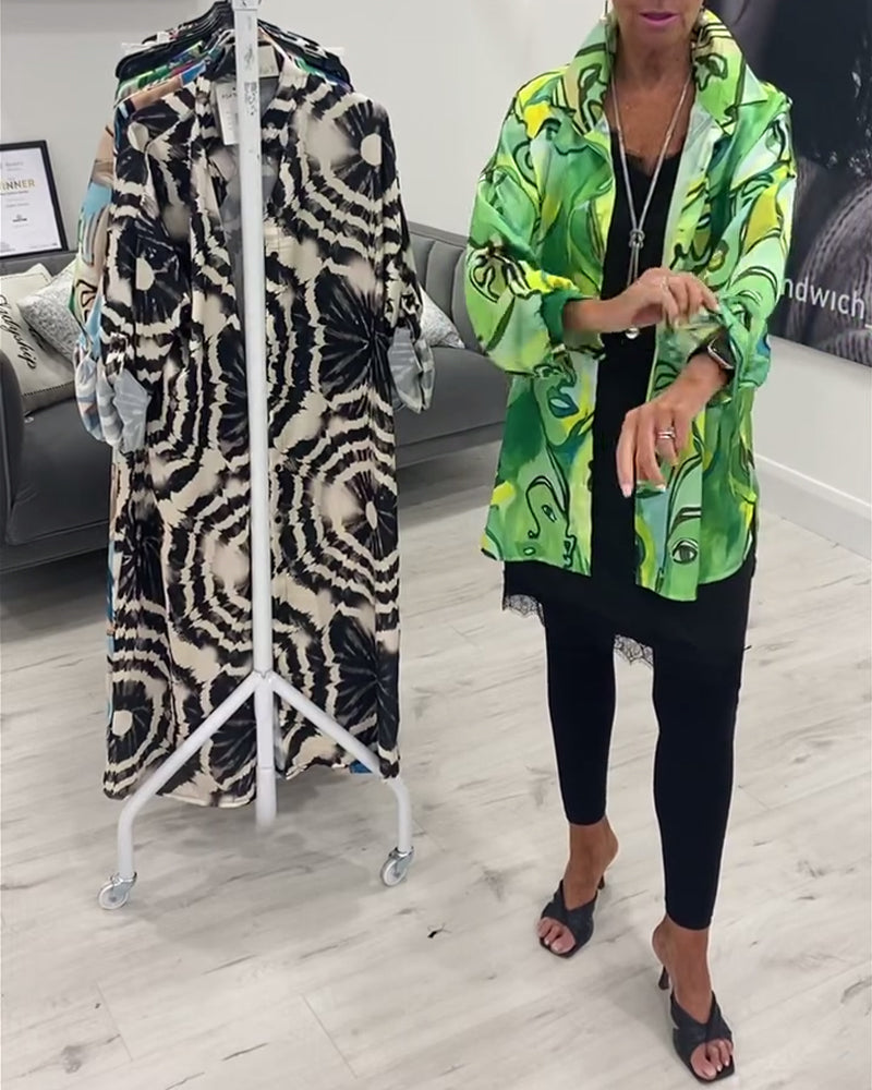 Face print lapel casual shirt