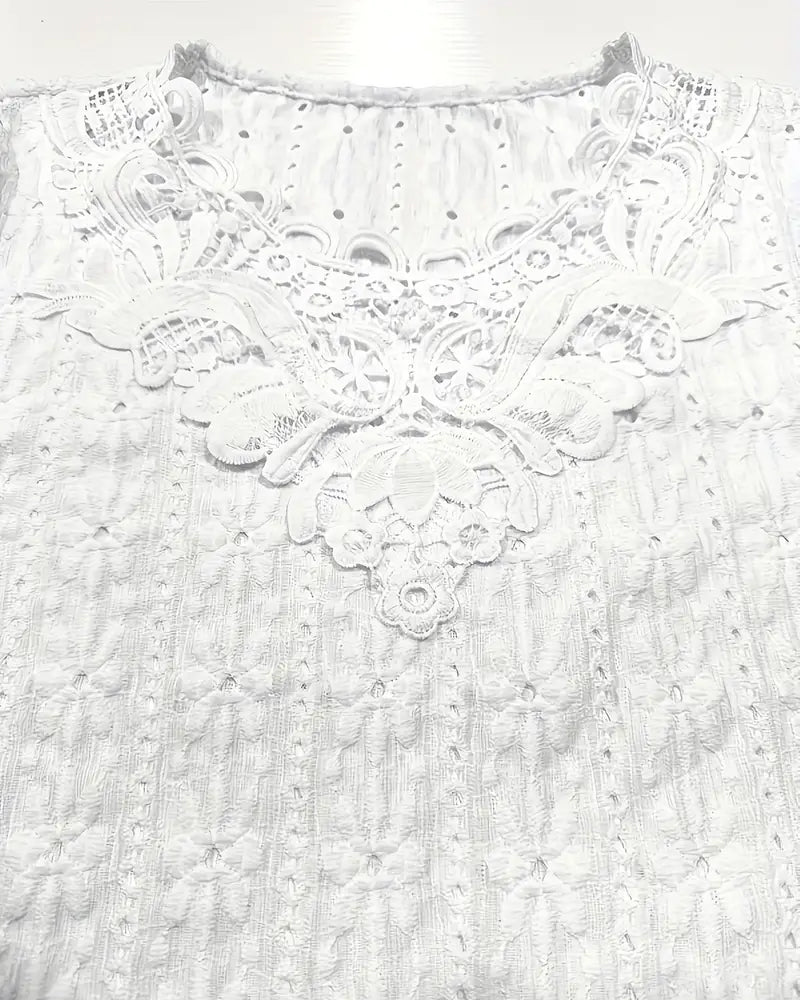 Round Neck Lace Crochet Short Sleeve Blouse