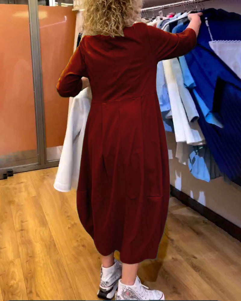 Round Neck 2/3 Sleeve Dress