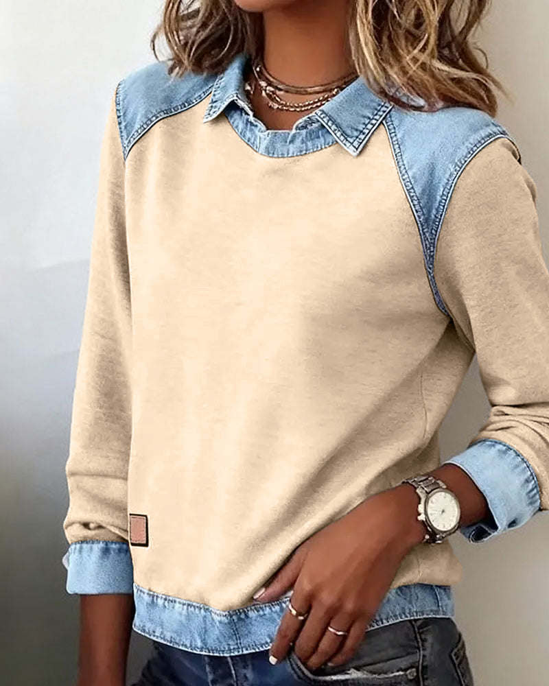 Fashionable Lapel Long-Sleeved Blouse