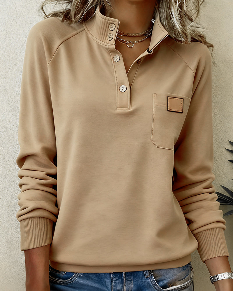 Polo Collar Half-Open Placket Sweatshirt
